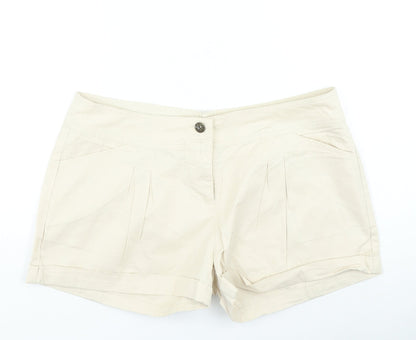 Denim & Co. Womens Beige Cotton Hot Pants Shorts Size 12 L5 in Regular Zip