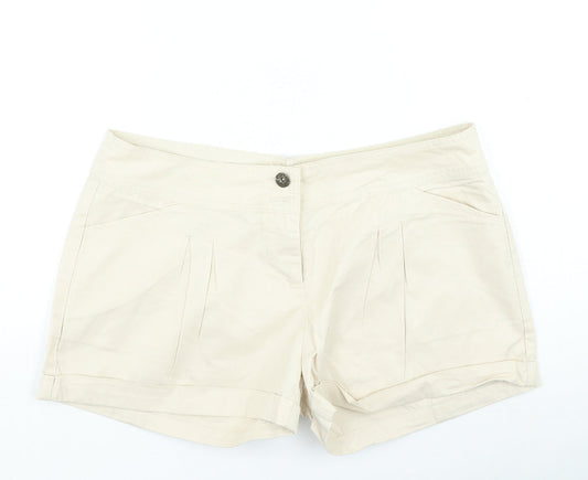 Denim & Co. Womens Beige Cotton Hot Pants Shorts Size 12 L5 in Regular Zip