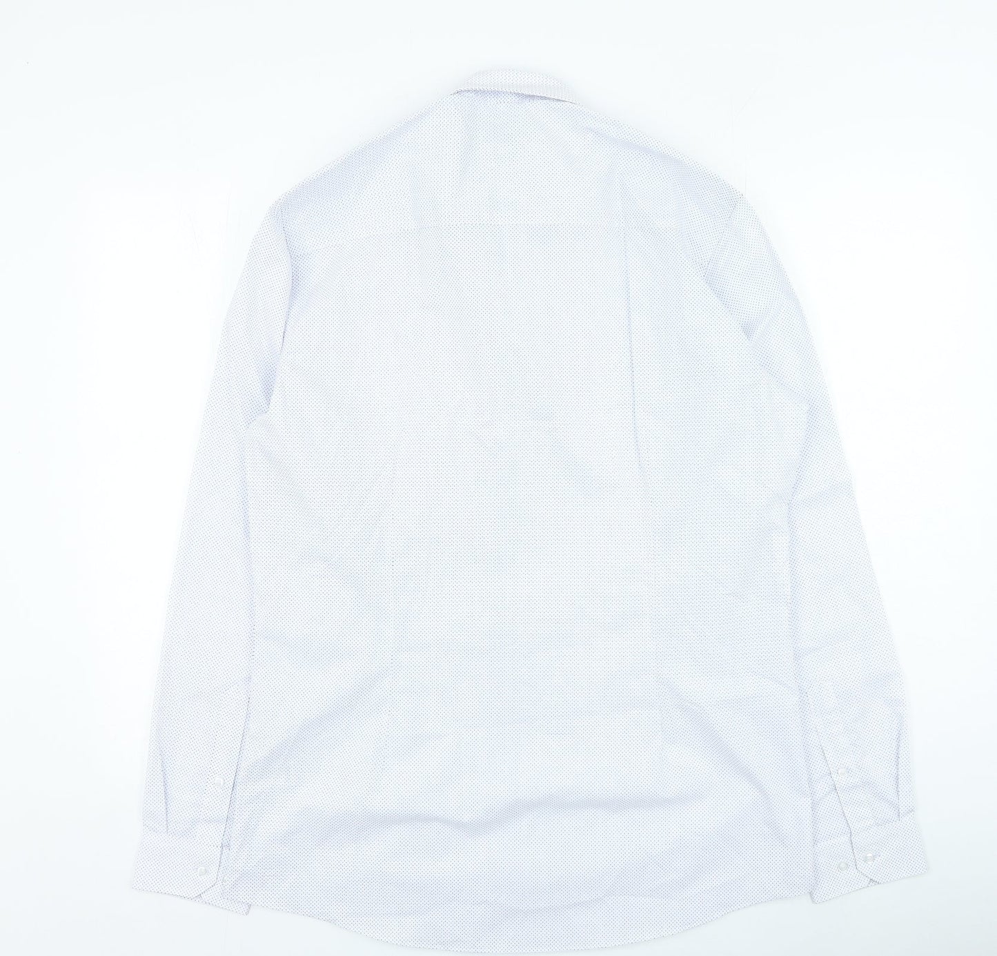 Taylor & Wright Mens White Geometric Polyester Button-Up Size 16 Collared Button