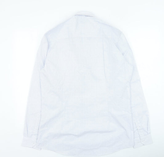 Taylor & Wright Mens White Geometric Polyester Button-Up Size 16 Collared Button