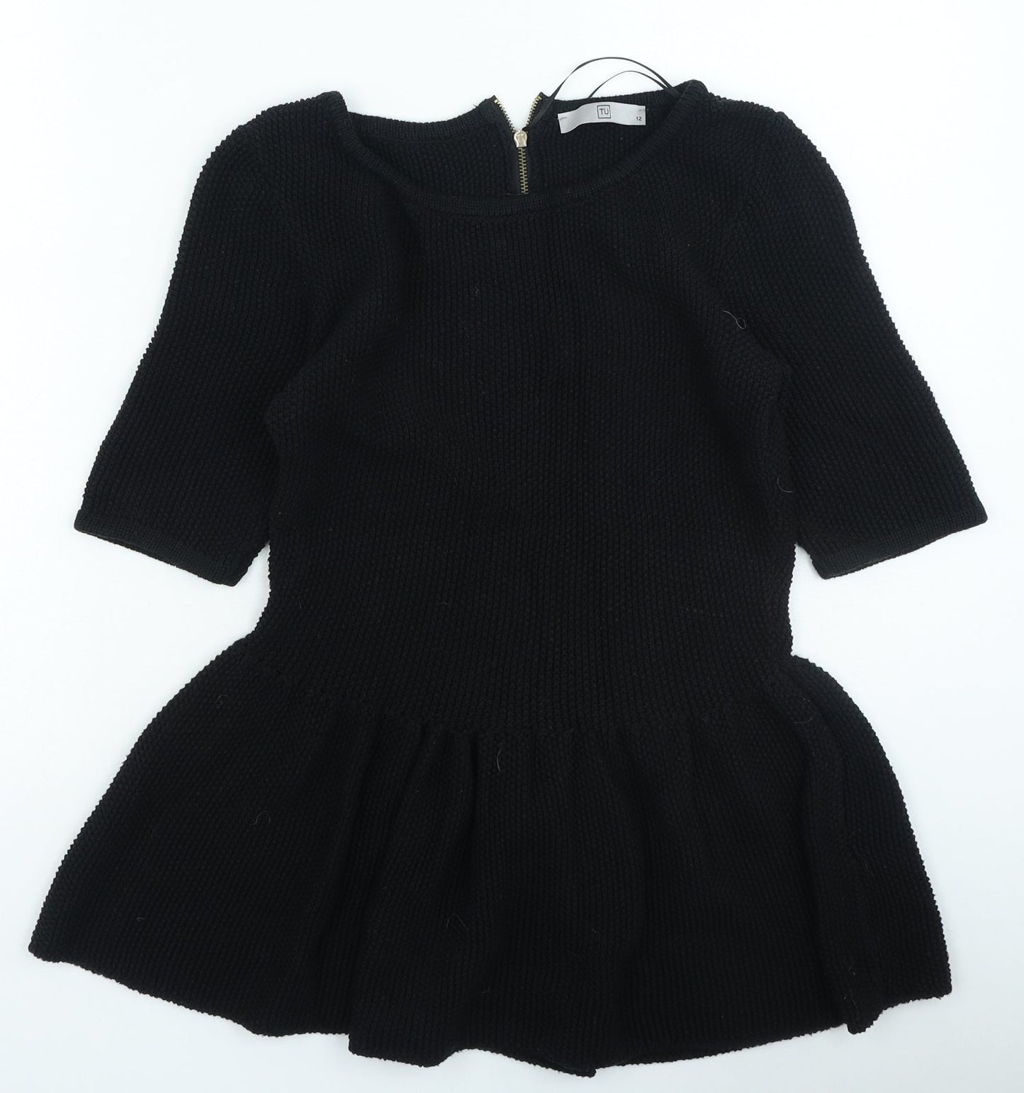 TU Womens Black Round Neck Acrylic Pullover Jumper Size 12