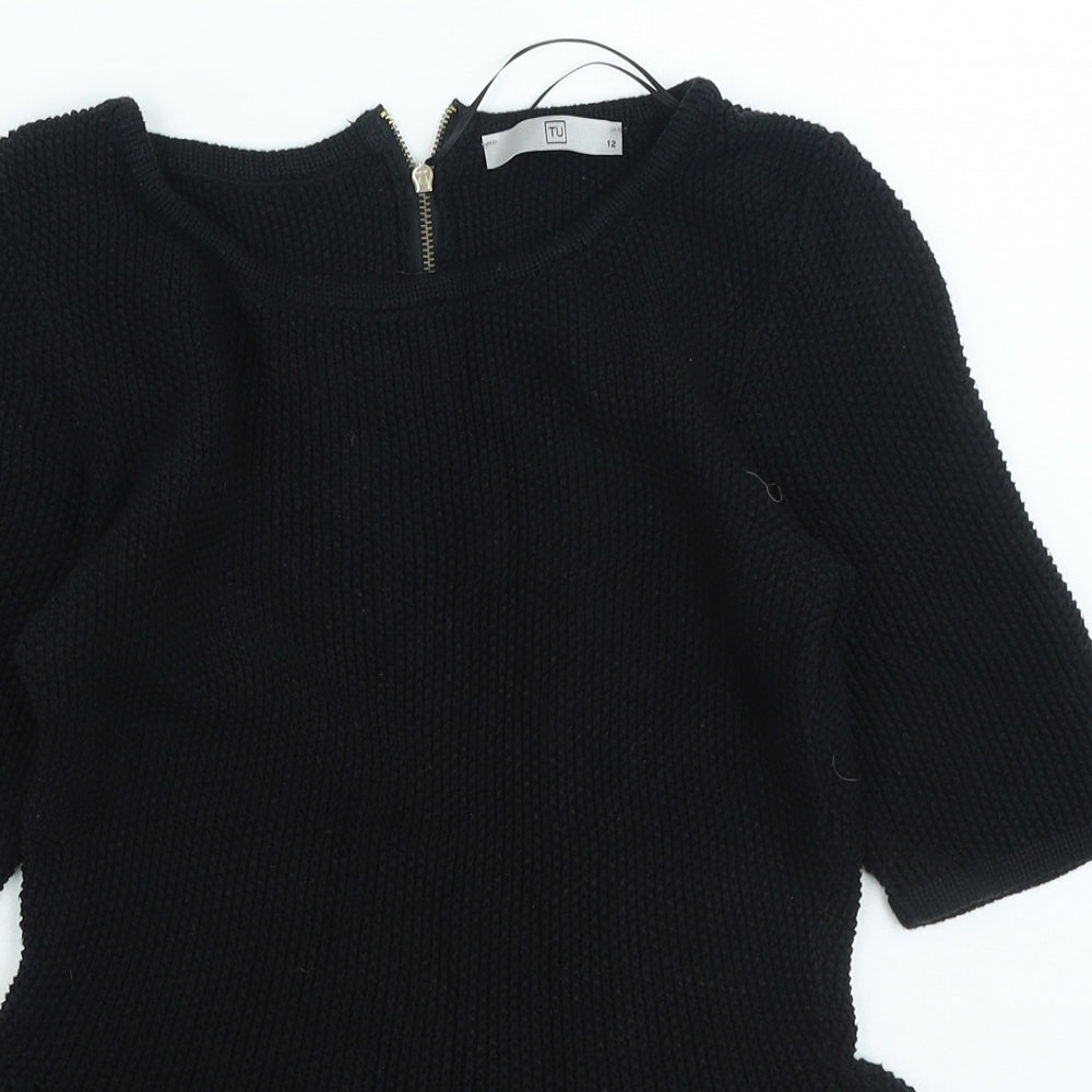 TU Womens Black Round Neck Acrylic Pullover Jumper Size 12