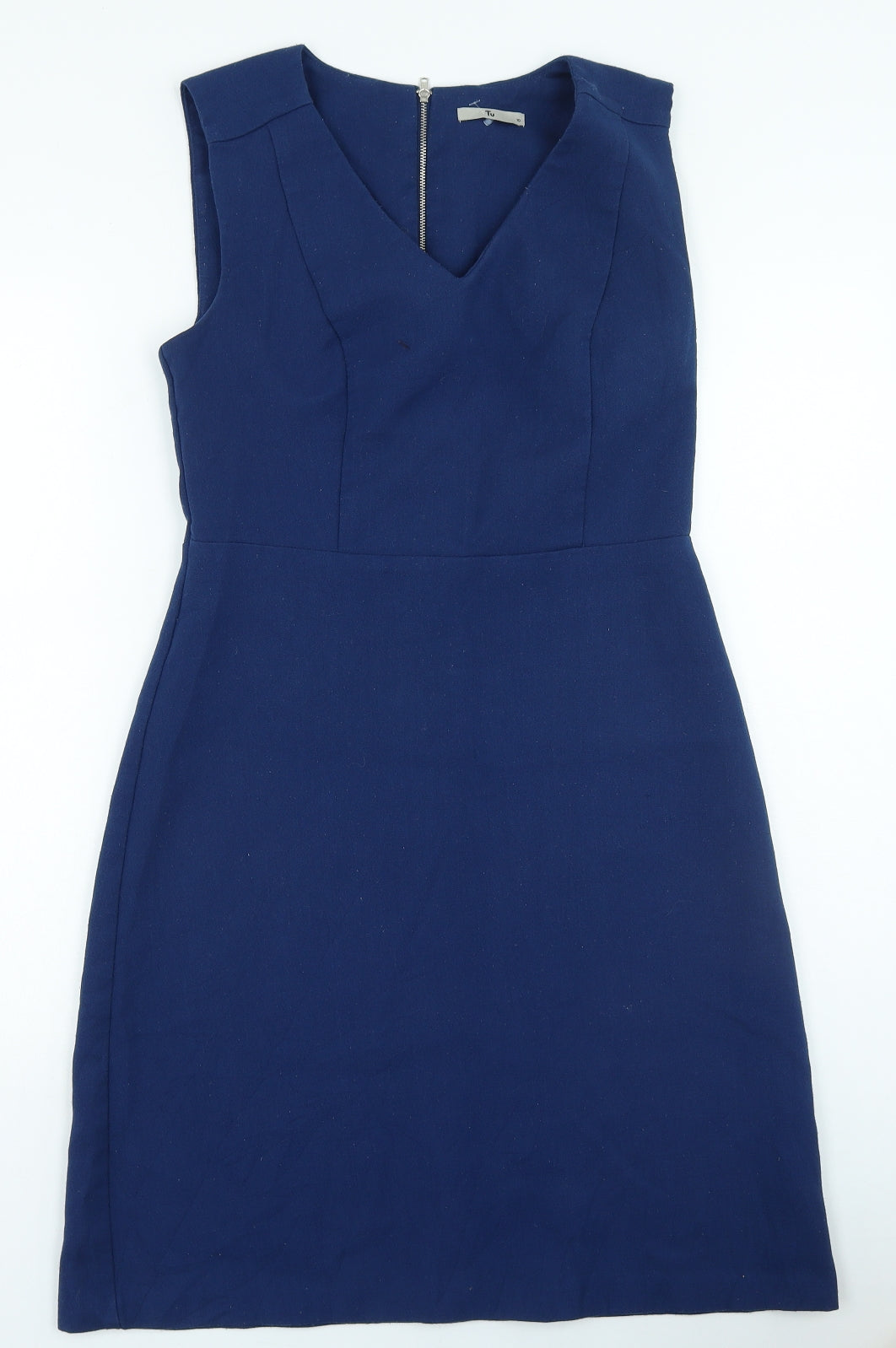 TU Womens Blue Polyester A-Line Size 10 Round Neck Zip