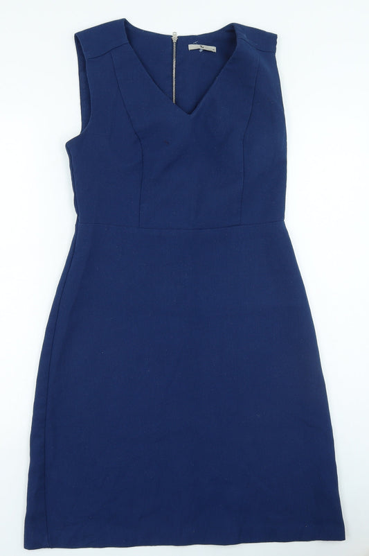 TU Womens Blue Polyester A-Line Size 10 Round Neck Zip