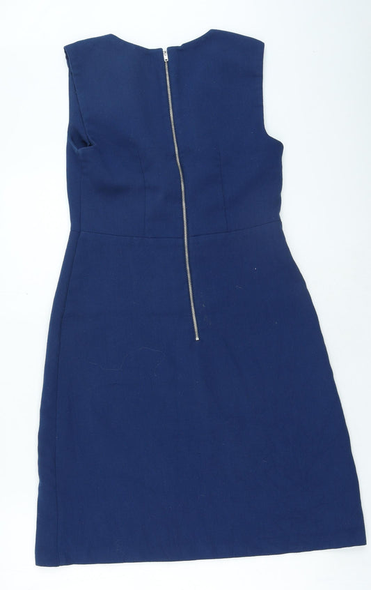 TU Womens Blue Polyester A-Line Size 10 Round Neck Zip