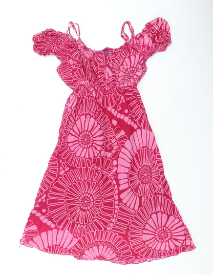 Chello Clothing Womens Pink Floral Cotton Fit & Flare Size S Square Neck Pullover