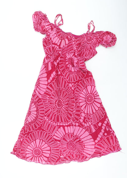 Chello Clothing Womens Pink Floral Cotton Fit & Flare Size S Square Neck Pullover