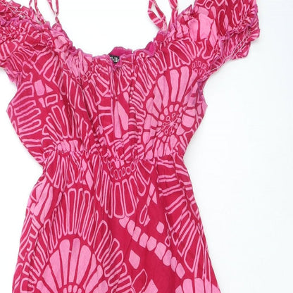 Chello Clothing Womens Pink Floral Cotton Fit & Flare Size S Square Neck Pullover