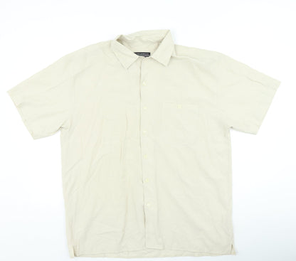 Mens UK Size L Cedar Wood State Beige  Button-Up Short Sleeve Casual Shirt
