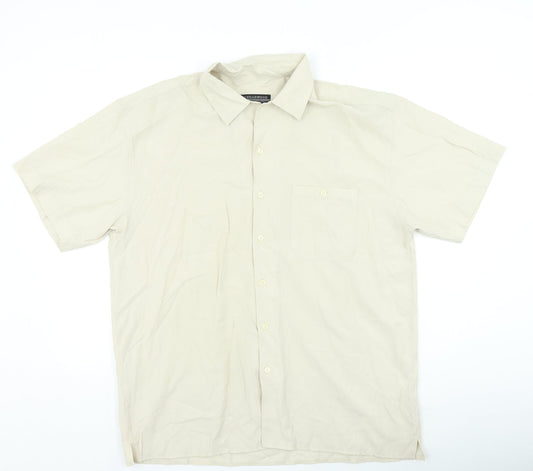 Mens UK Size L Cedar Wood State Beige  Button-Up Short Sleeve Casual Shirt