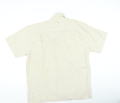 Mens UK Size L Cedar Wood State Beige  Button-Up Short Sleeve Casual Shirt