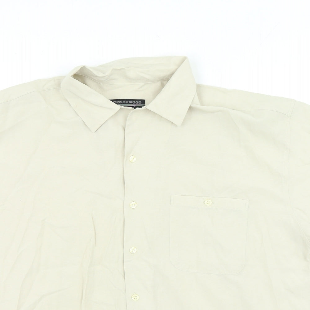 Mens UK Size L Cedar Wood State Beige  Button-Up Short Sleeve Casual Shirt