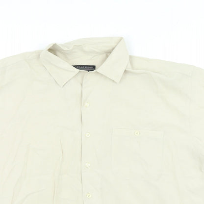 Mens UK Size L Cedar Wood State Beige  Button-Up Short Sleeve Casual Shirt