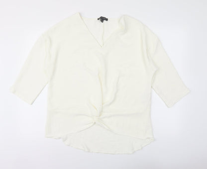 Primark Womens White Polyester Basic Blouse Size 12 V-Neck - Knot Front
