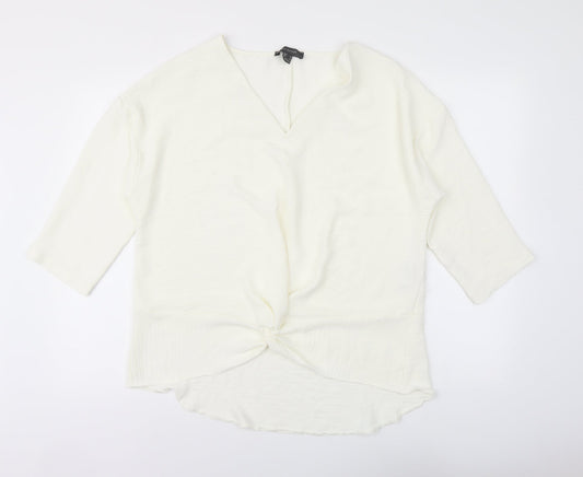 Primark Womens White Polyester Basic Blouse Size 12 V-Neck - Knot Front