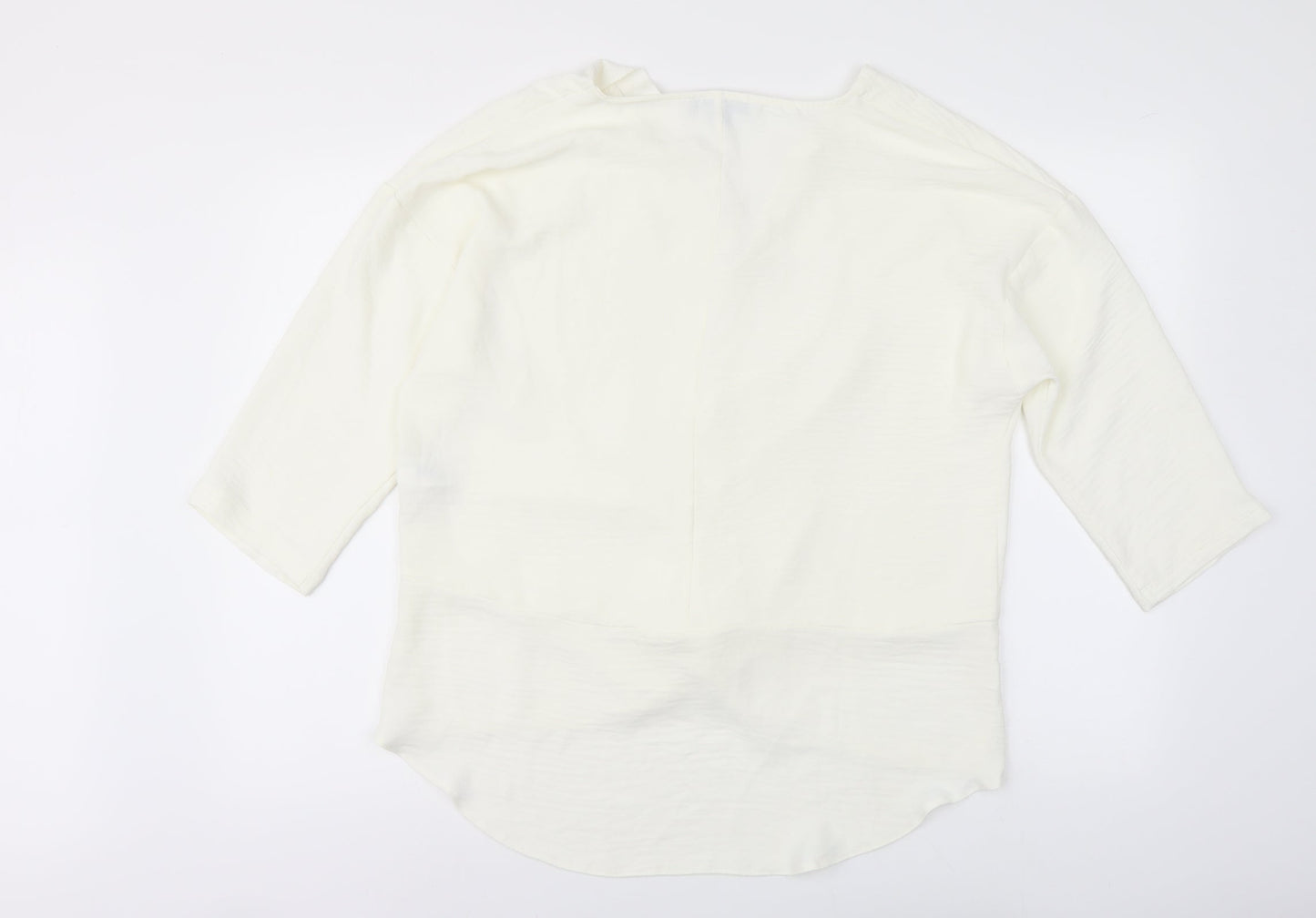 Primark Womens White Polyester Basic Blouse Size 12 V-Neck - Knot Front