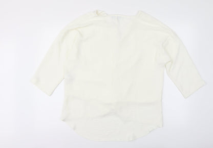 Primark Womens White Polyester Basic Blouse Size 12 V-Neck - Knot Front