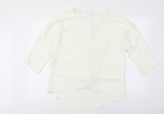 Primark Womens White Polyester Basic Blouse Size 12 V-Neck - Knot Front
