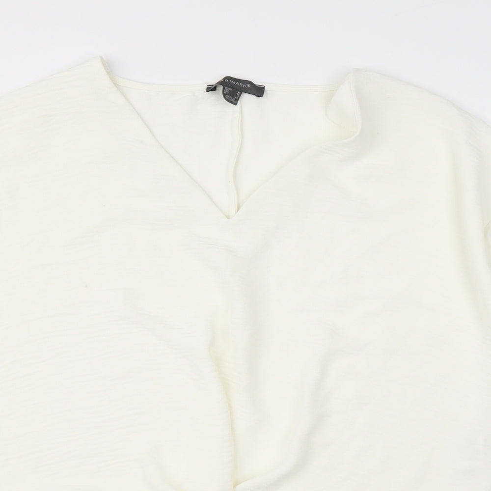 Primark Womens White Polyester Basic Blouse Size 12 V-Neck - Knot Front