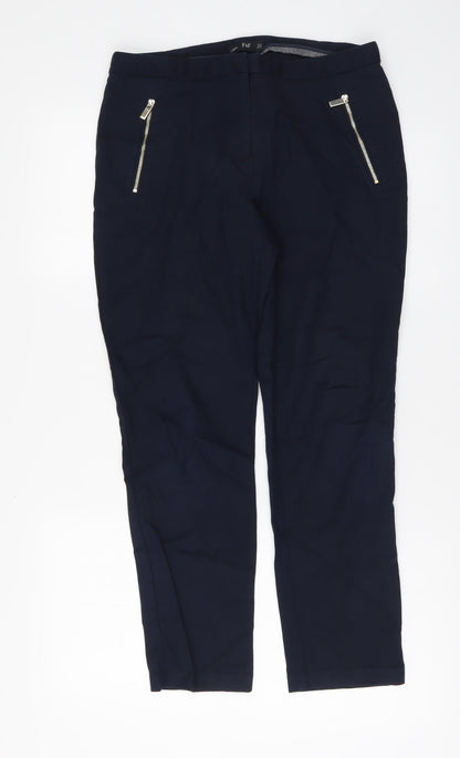 F&F Womens Blue Cotton Carrot Trousers Size 10 L26 in Regular Button