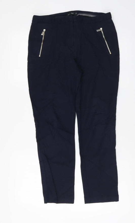 F&F Womens Blue Cotton Carrot Trousers Size 10 L26 in Regular Button