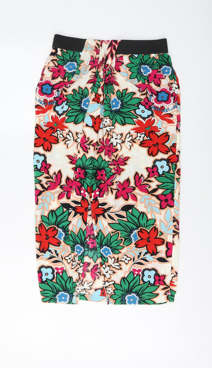 Warehouse Womens Multicoloured Floral Viscose A-Line Skirt Size 8 Button