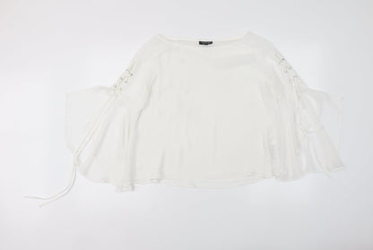 Topshop Womens White Polyester Cropped Blouse Size 8 Round Neck