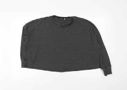 Boohoo Womens Black Striped Polyester Cropped Blouse Size 16 Round Neck