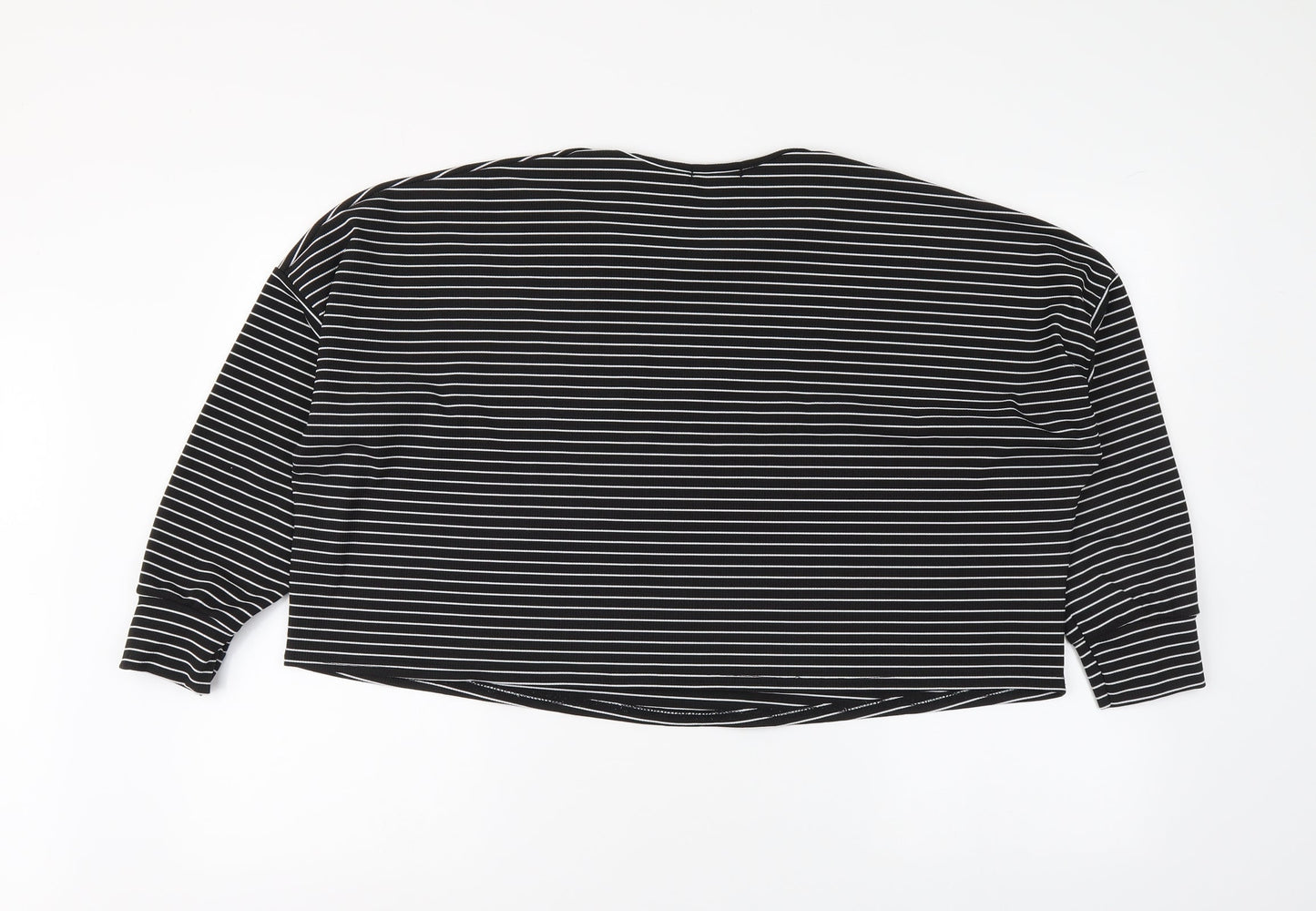 Boohoo Womens Black Striped Polyester Cropped Blouse Size 16 Round Neck