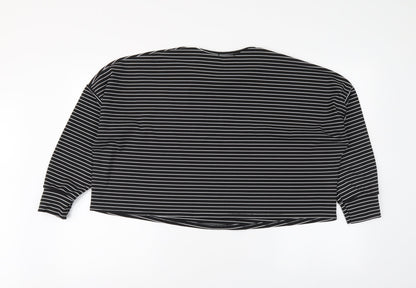 Boohoo Womens Black Striped Polyester Cropped Blouse Size 16 Round Neck