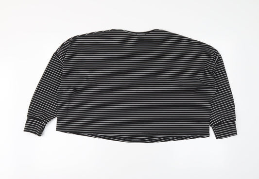 Boohoo Womens Black Striped Polyester Cropped Blouse Size 16 Round Neck