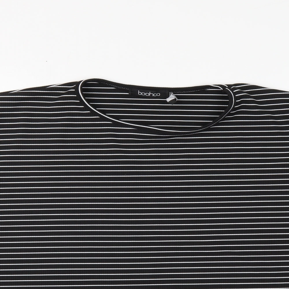 Boohoo Womens Black Striped Polyester Cropped Blouse Size 16 Round Neck