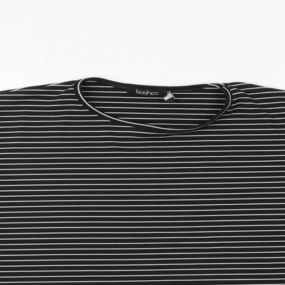 Boohoo Womens Black Striped Polyester Cropped Blouse Size 16 Round Neck