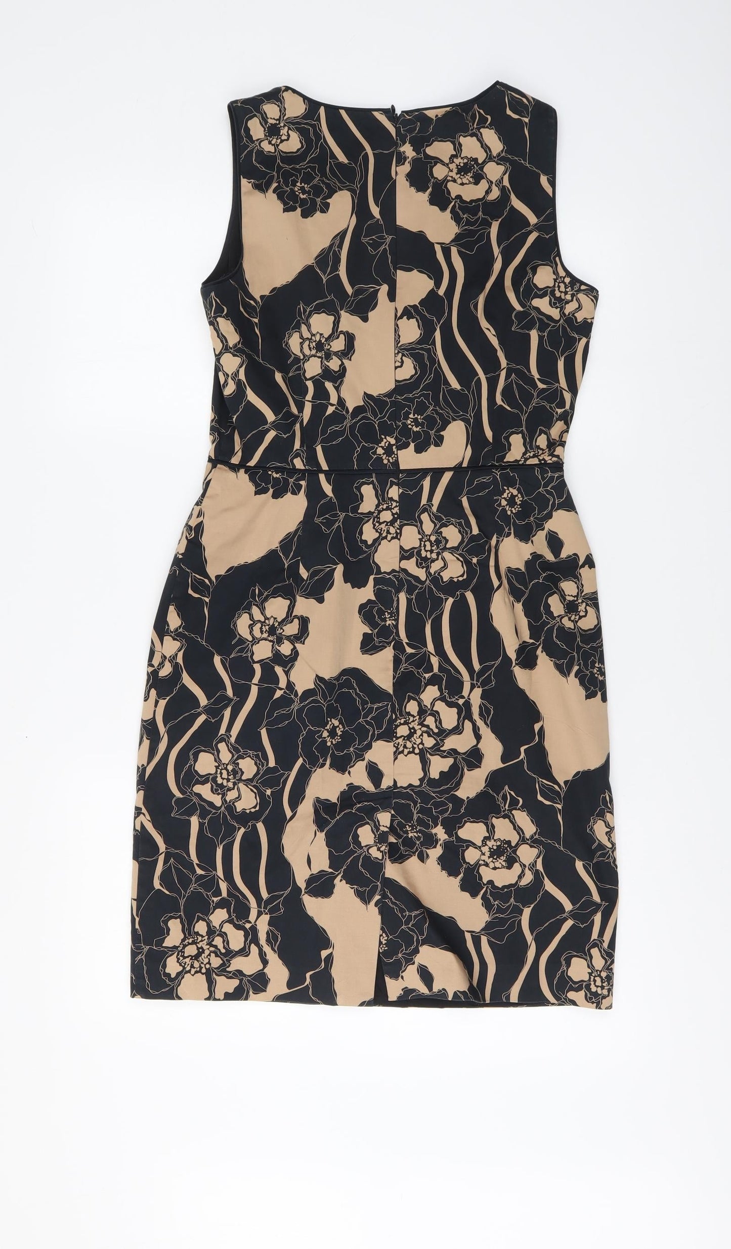 Oasis Womens Black Floral Cotton Sheath Size 10 Round Neck Zip