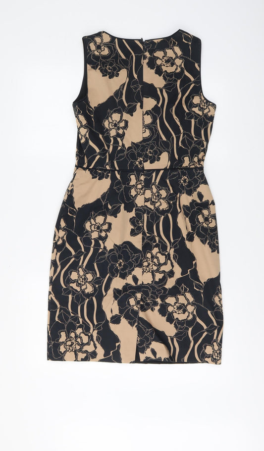Oasis Womens Black Floral Cotton Sheath Size 10 Round Neck Zip