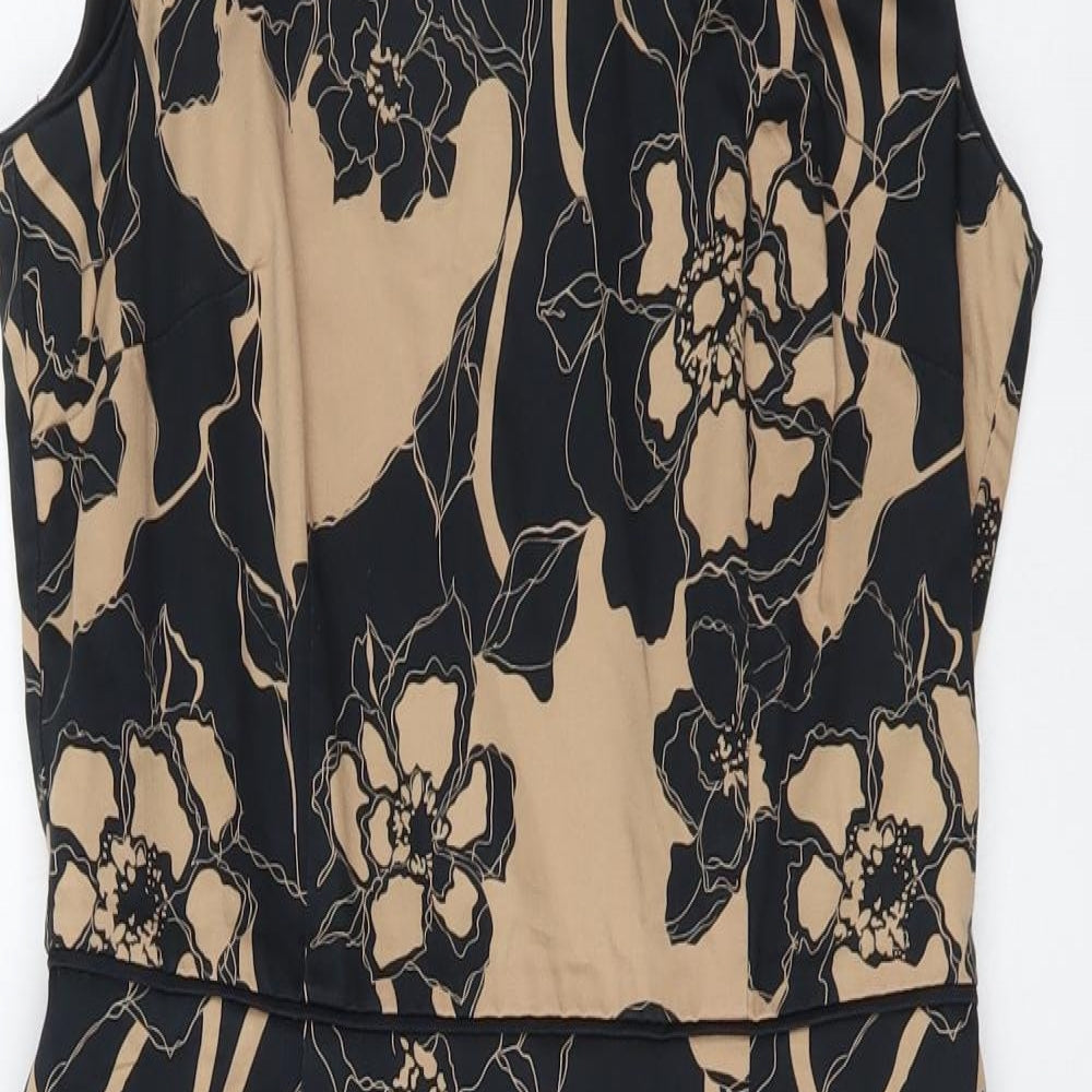 Oasis Womens Black Floral Cotton Sheath Size 10 Round Neck Zip