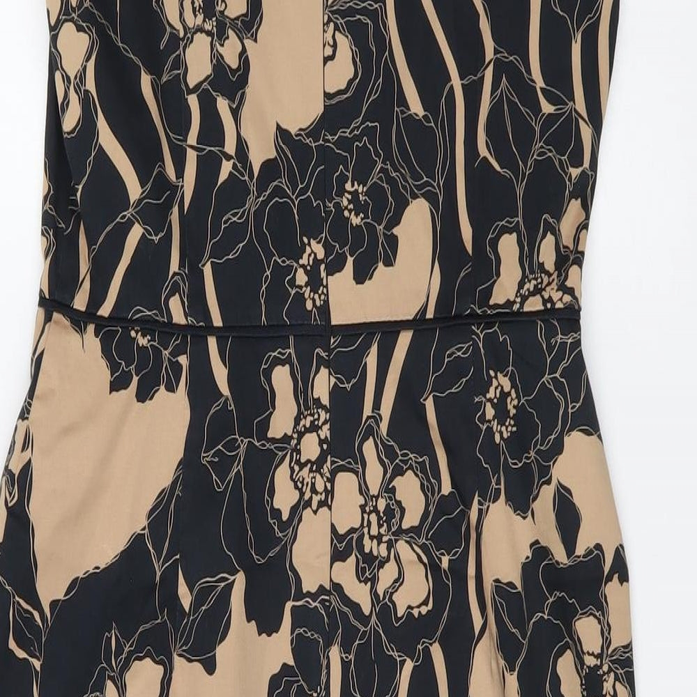 Oasis Womens Black Floral Cotton Sheath Size 10 Round Neck Zip
