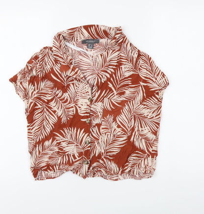 Primark Womens Red Floral Polyester Basic Button-Up Size 12 V-Neck