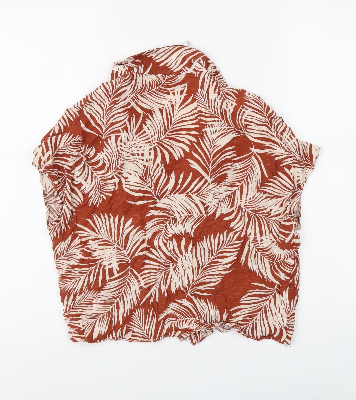 Primark Womens Red Floral Polyester Basic Button-Up Size 12 V-Neck