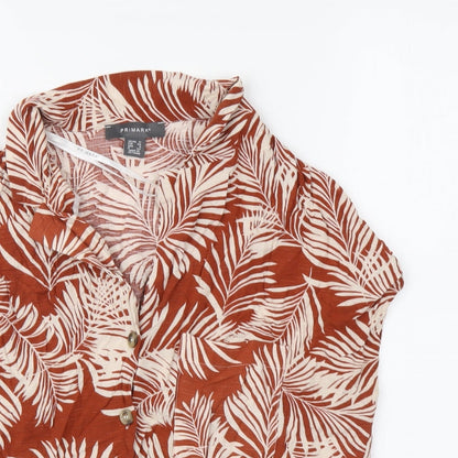 Primark Womens Red Floral Polyester Basic Button-Up Size 12 V-Neck