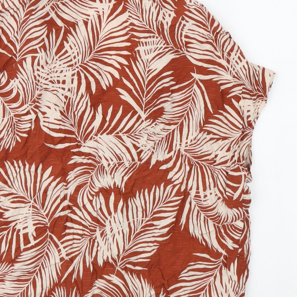 Primark Womens Red Floral Polyester Basic Button-Up Size 12 V-Neck