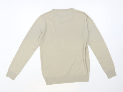 Brave Soul Mens Beige Crew Neck Acrylic Pullover Jumper Size S