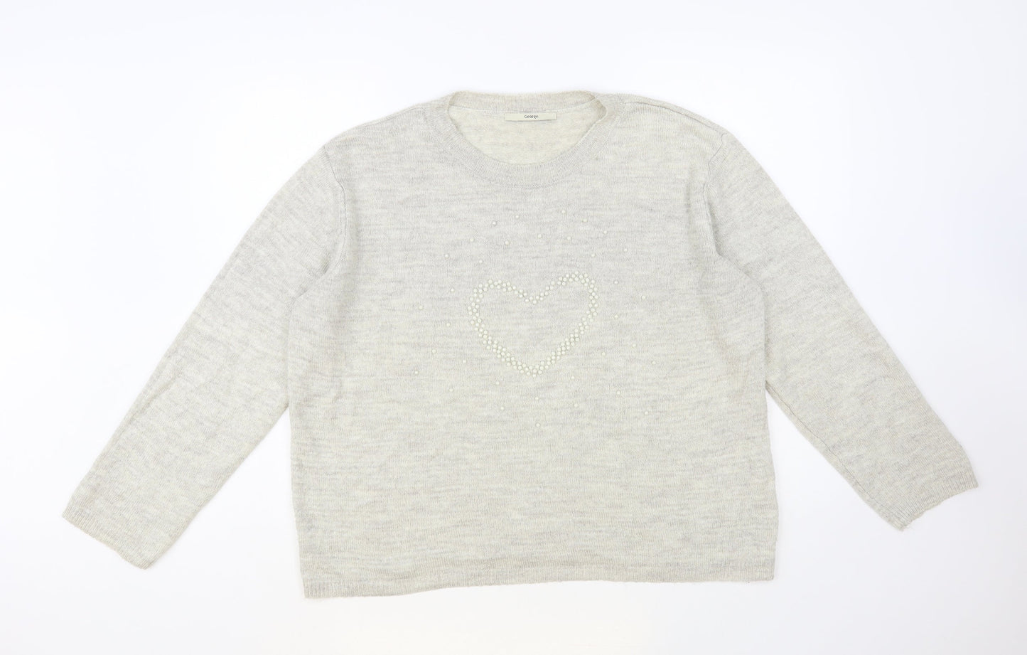George Womens Beige Crew Neck Acrylic Pullover Jumper Size 16 - Heart