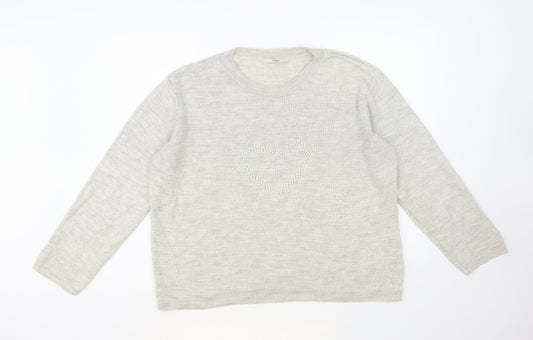 George Womens Beige Crew Neck Acrylic Pullover Jumper Size 16 - Heart