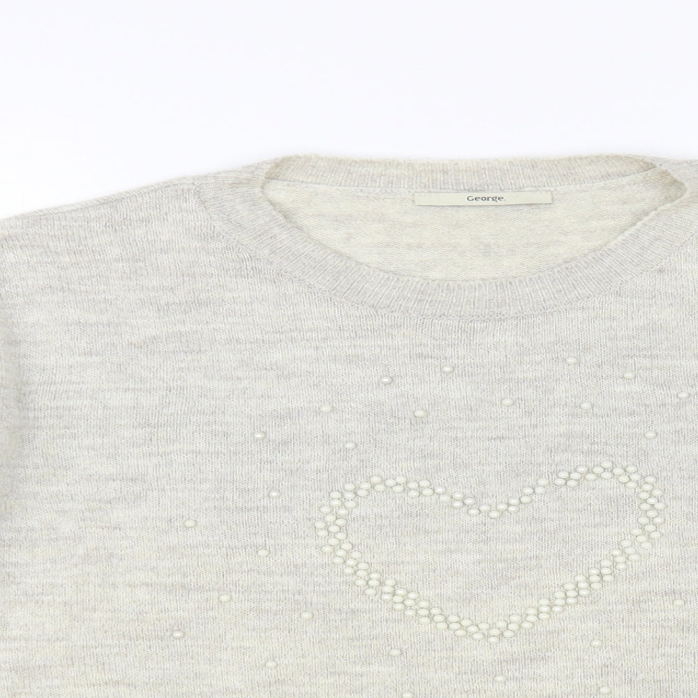 George Womens Beige Crew Neck Acrylic Pullover Jumper Size 16 - Heart