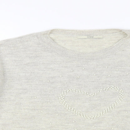 George Womens Beige Crew Neck Acrylic Pullover Jumper Size 16 - Heart