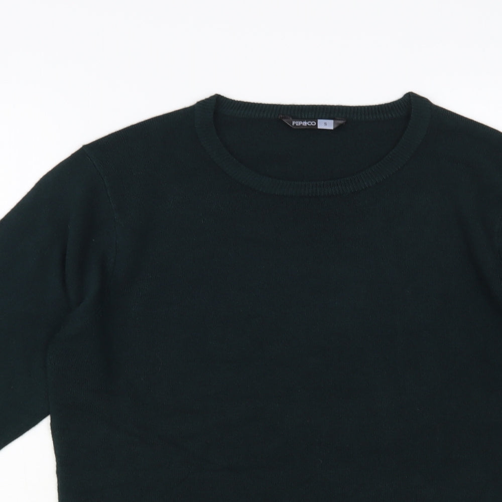 PEP & Co Mens Green Crew Neck Acrylic Pullover Jumper Size S