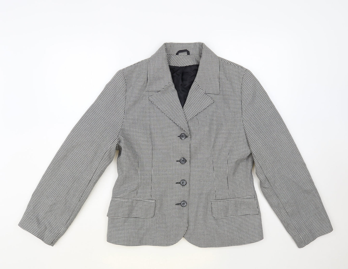 Classic Woman Womens Black Geometric Jacket Blazer Size 14 Button