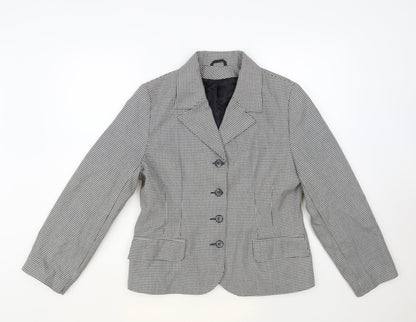 Classic Woman Womens Black Geometric Jacket Blazer Size 14 Button