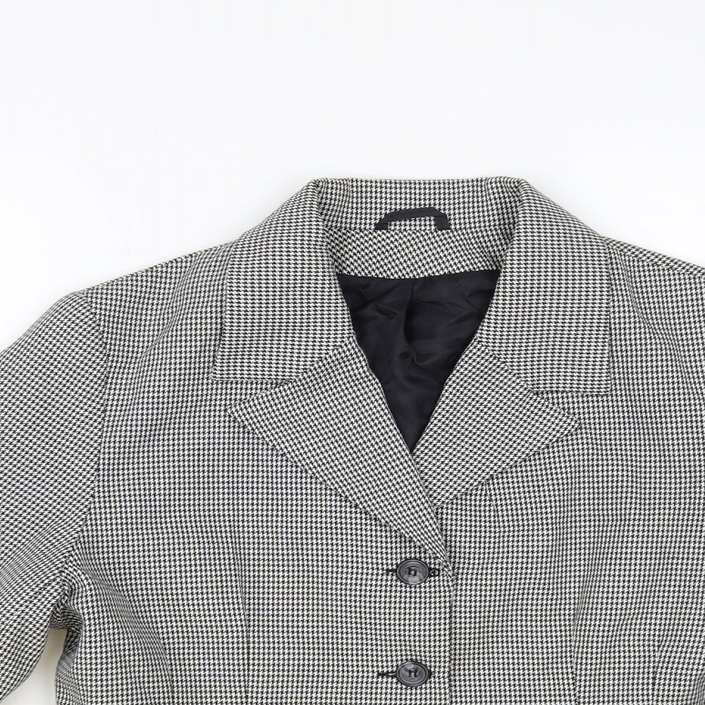 Classic Woman Womens Black Geometric Jacket Blazer Size 14 Button